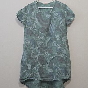 Lands Downunder Italian Linen Green Tie-Dye Top S